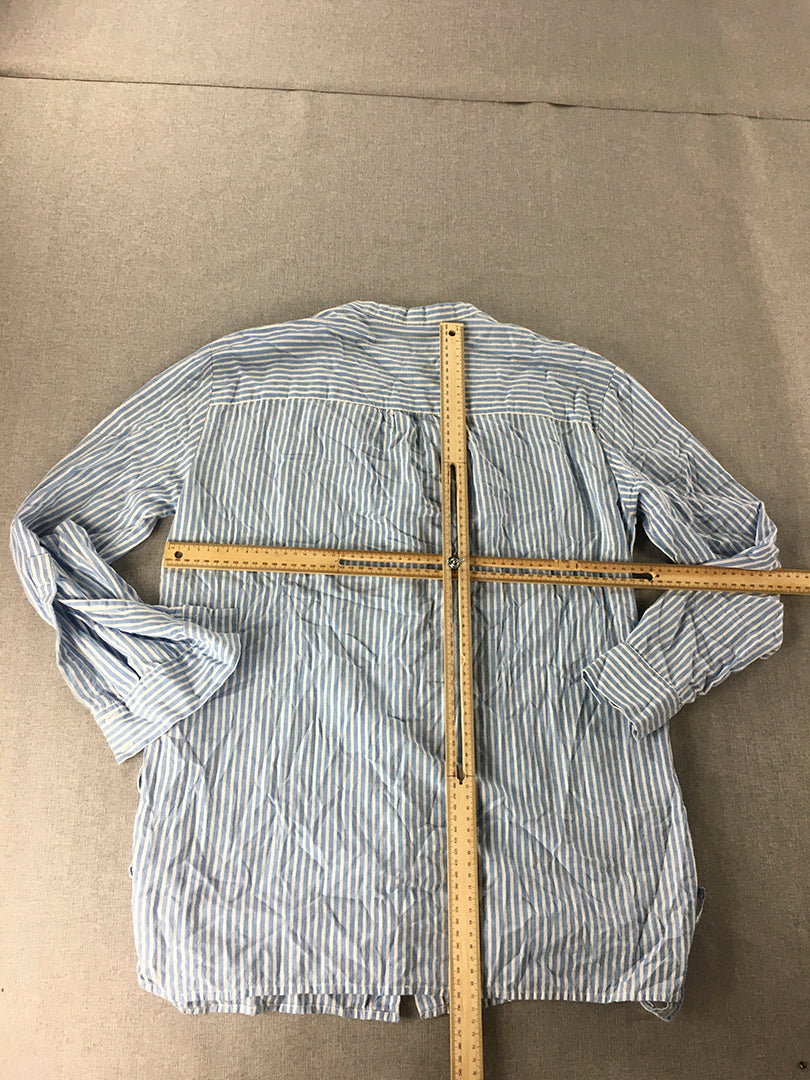 Zara Womens Shirt Size S Blue Striped Trafaluc Long Sleeve Button-Up