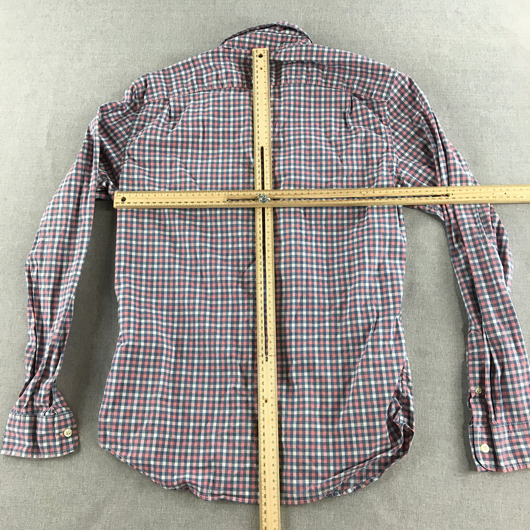 Gap Mens Shirt Size S Slim Fit Stretch Pink Checkered Long Sleeve Button-Up