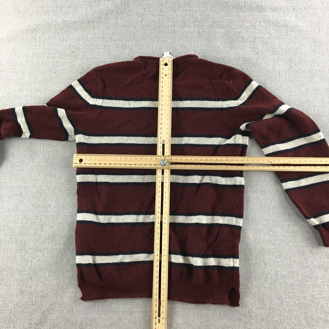 North South Merino Kids Boys Wool Sweater Size 7 Red Striped Knit Jumper