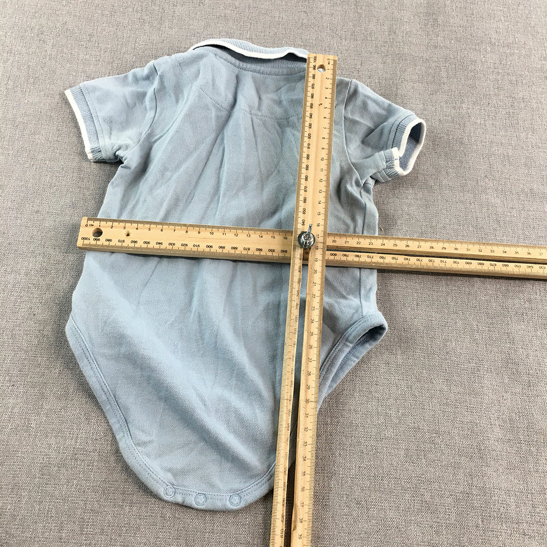 Guess Baby One-Peice Bodysuit Size 6 - 9 Months Blue Collared Embroidered Logo