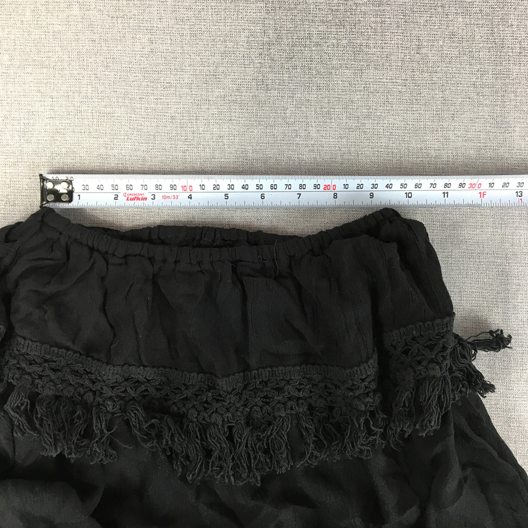 George Womens Mini Skirt Size S Black Drawstring Frilled