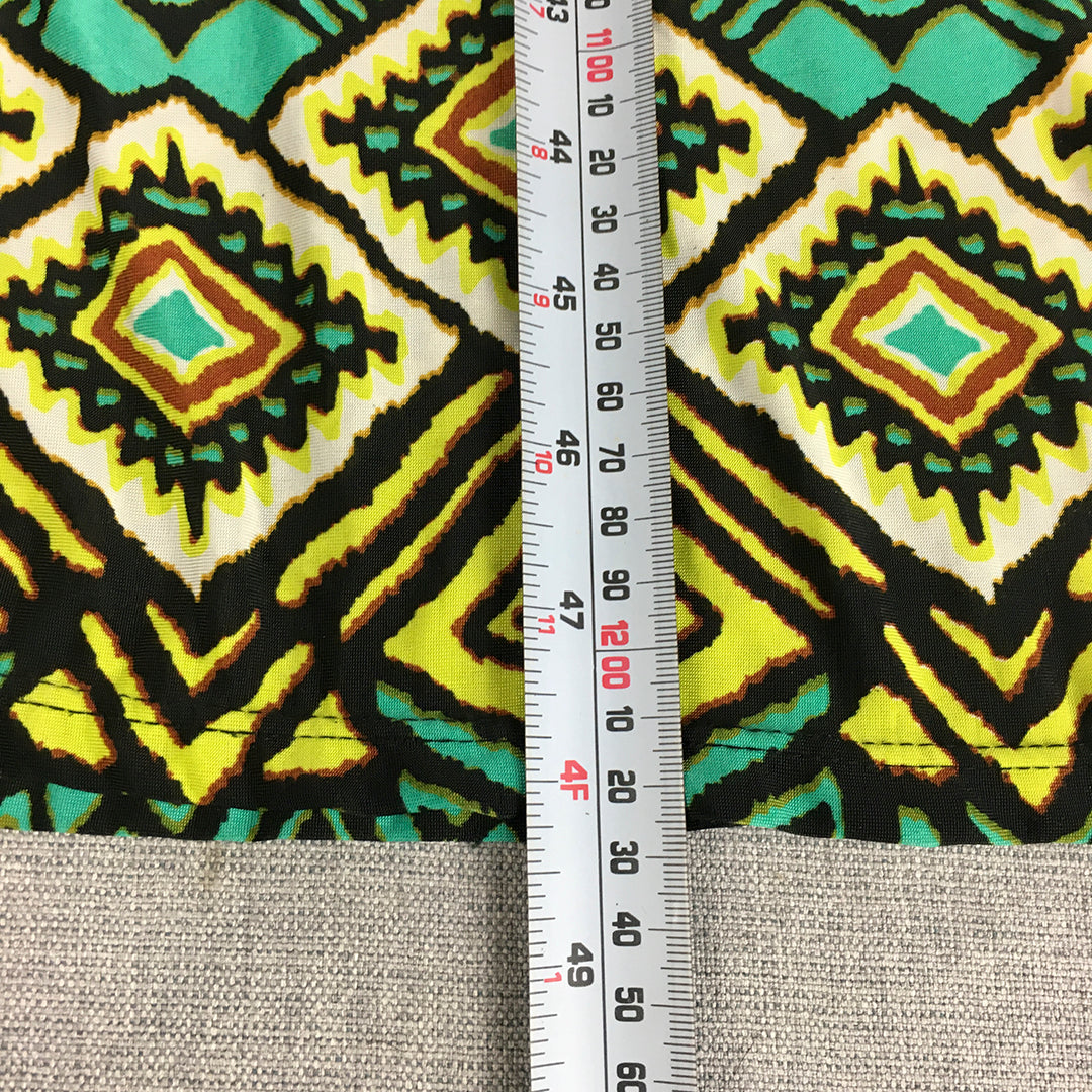 California Woman A-Line Dress Size XL Black Yellow Green Aztec Knee Length