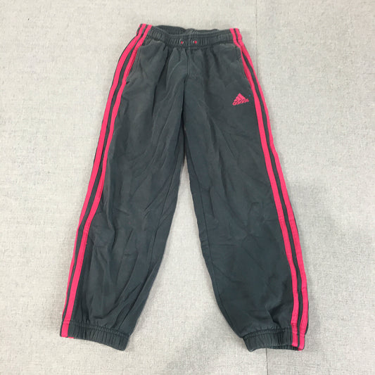 Adidas Kids Girls Tracksuit Pants Size 7 - 8 Years Grey Pink Logo Jogger