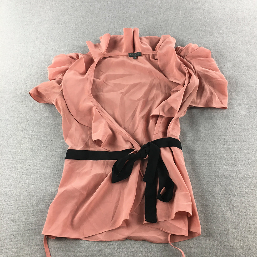 Sheike Womens Top Size 10 Pink Tie-Up Short Sleeve Blouse