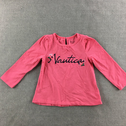 Nautica Kids Girls Top Size 24 Months (2) Pink Logo Long Sleeve Toddler Baby