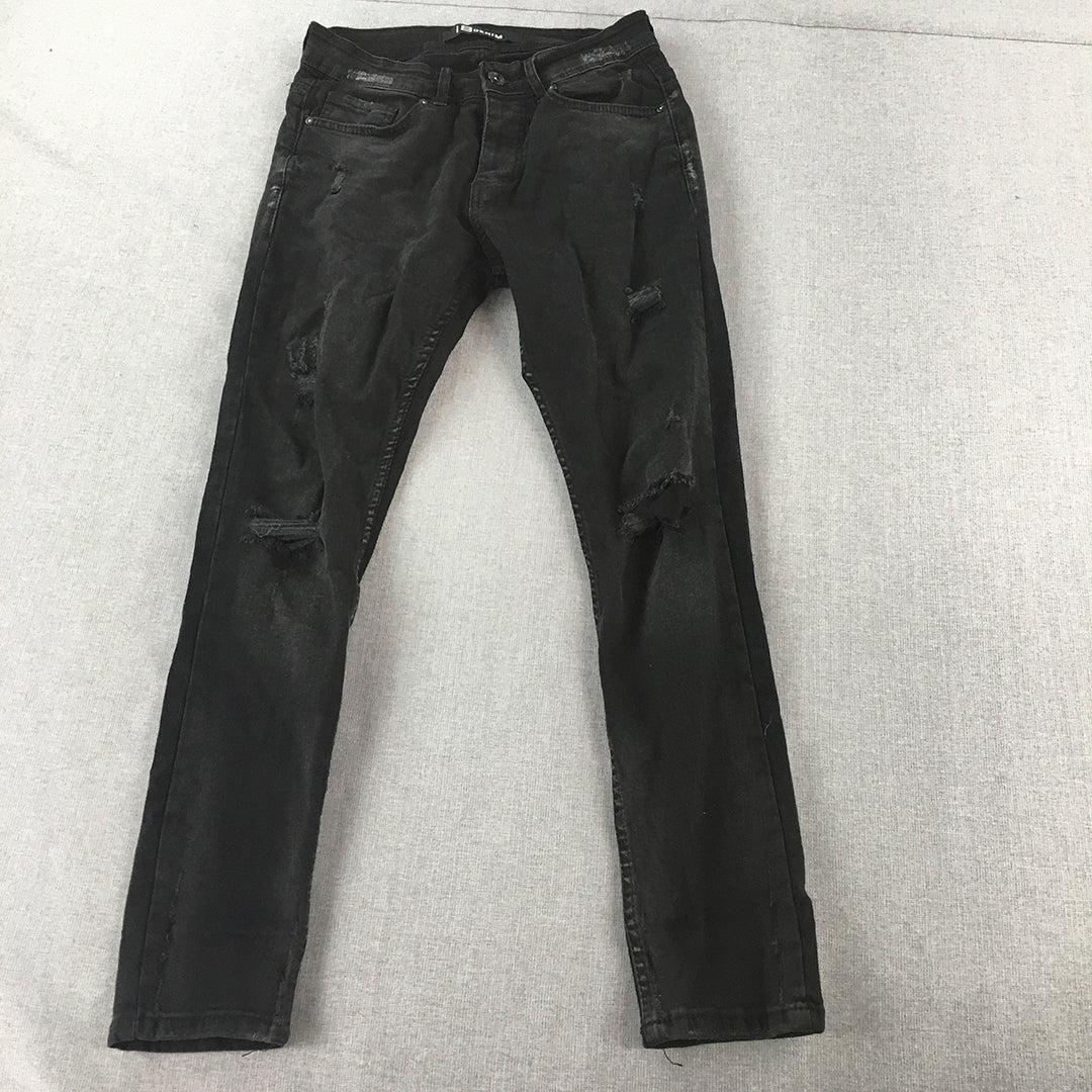 i8 Denim Jeans Size 30 Black Distressed Dark Wash Denim Skinny