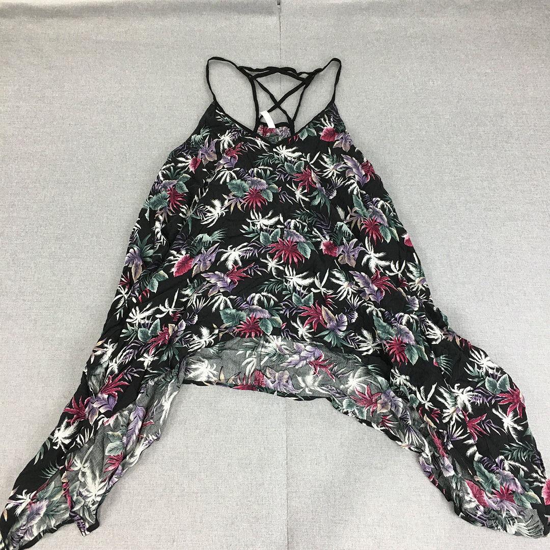 Zonde Womens Mini Dress Size XL Black Purple Green Floral A-Line Sleeveless