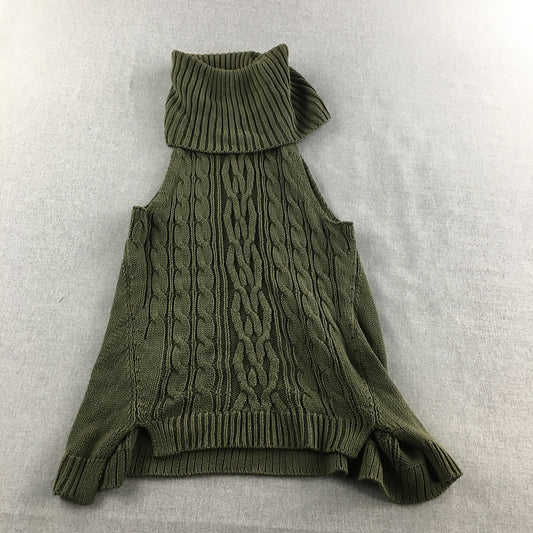 Dream House Womens Cable Knit Vest Size 8 Green Turtleneck Sleeveless