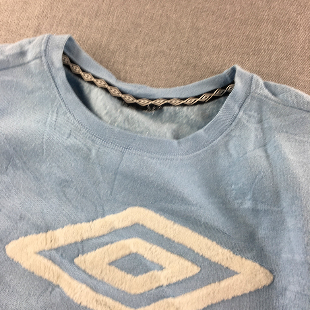 Umbro Womens Sweater Size M Light Blue Logo Crew Neck Pullover Jumper