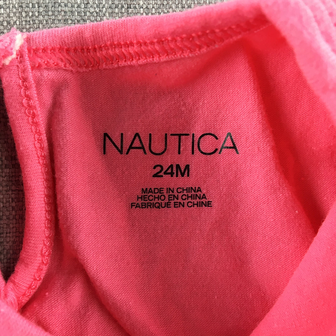 Nautica Kids Girls Top Size 24 Months (2) Pink Logo Long Sleeve Toddler Baby