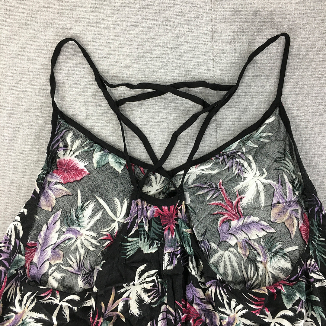 Zonde Womens Mini Dress Size XL Black Purple Green Floral A-Line Sleeveless