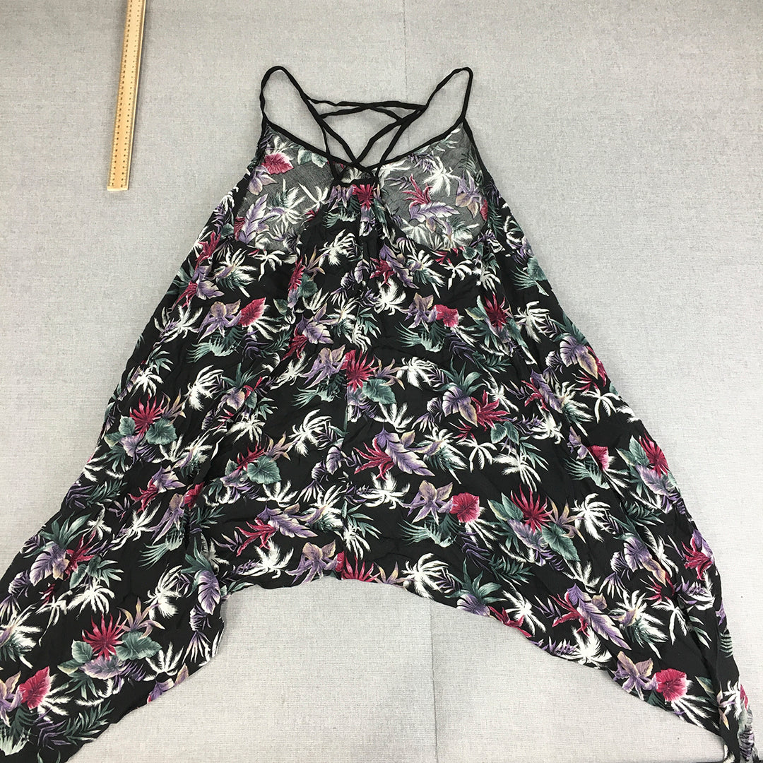 Zonde Womens Mini Dress Size XL Black Purple Green Floral A-Line Sleeveless