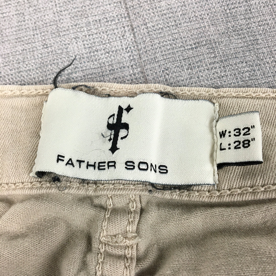 Father Sons Mens Chino Pants Size 32 x 28 Cream Beige Stretch Slim Fit Pockets