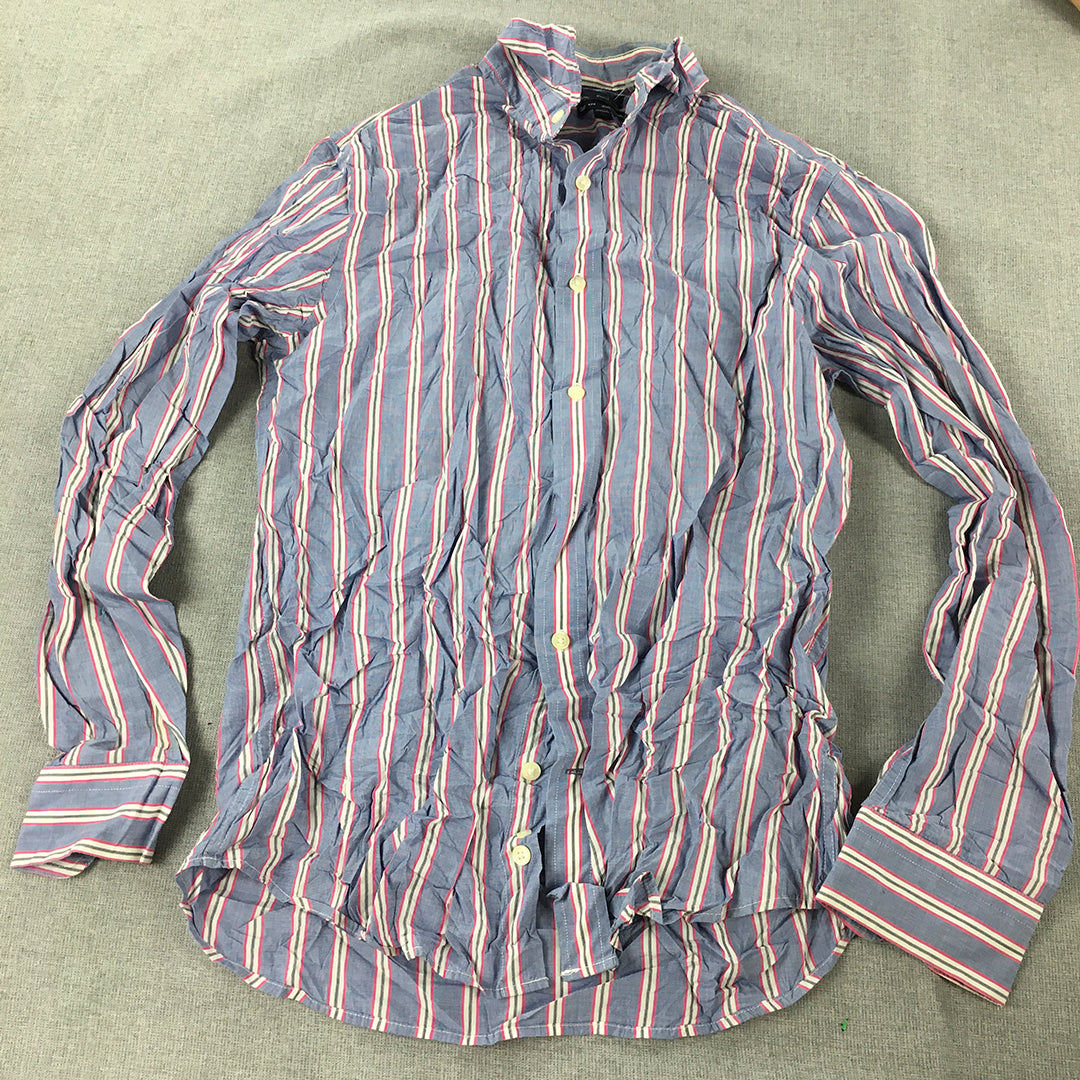 Gap Mens Shirt Size M Slim Fit Blue & Pink Striped Long Sleeve Button-Up