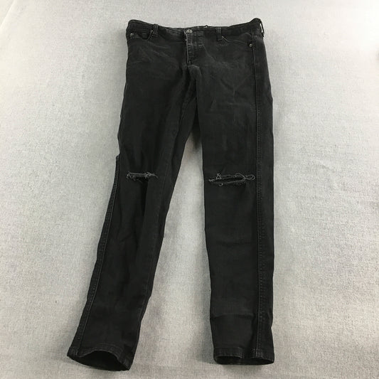 Bardot Womens Jeans Size 14 Black Skinny Distressed Denim Pockets