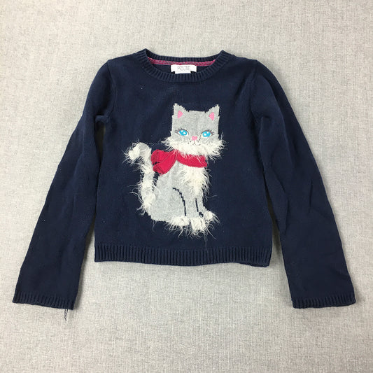 Miss Mona Mouse Kids Girls Knit Sweater Size 5 Blue Kitty Cat Jumper