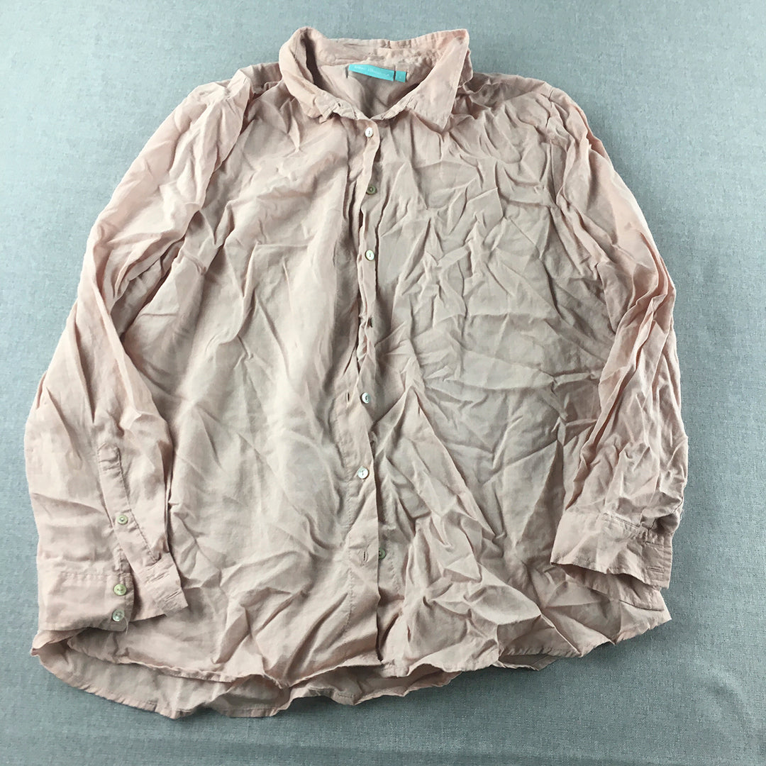 Blue Illusion Womens Shirt Size L Pink Long Sleeve Button-Up Collared