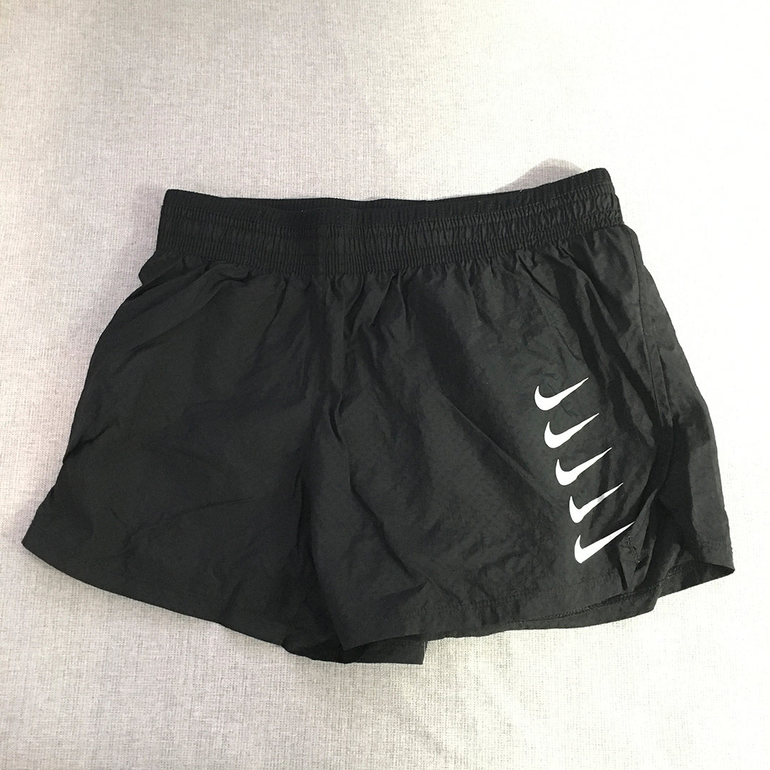 Nike Running Womens Shorts Size XS Black Swoosh Logos Athletic Activewear