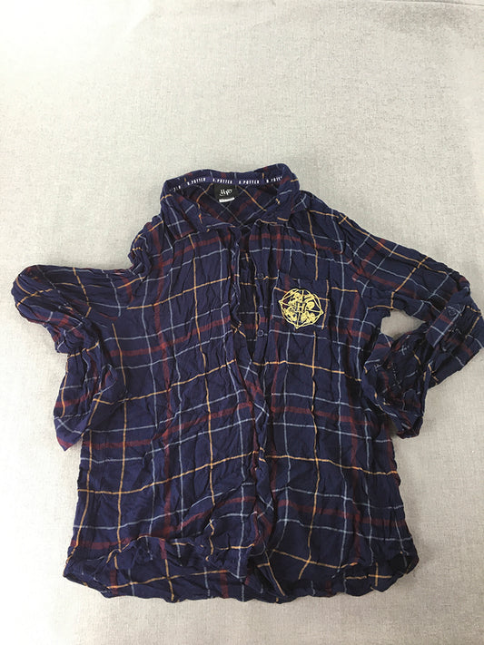 Harry Potter Womens Shirt Size M Blue Checkered Long Sleeve Button-Up