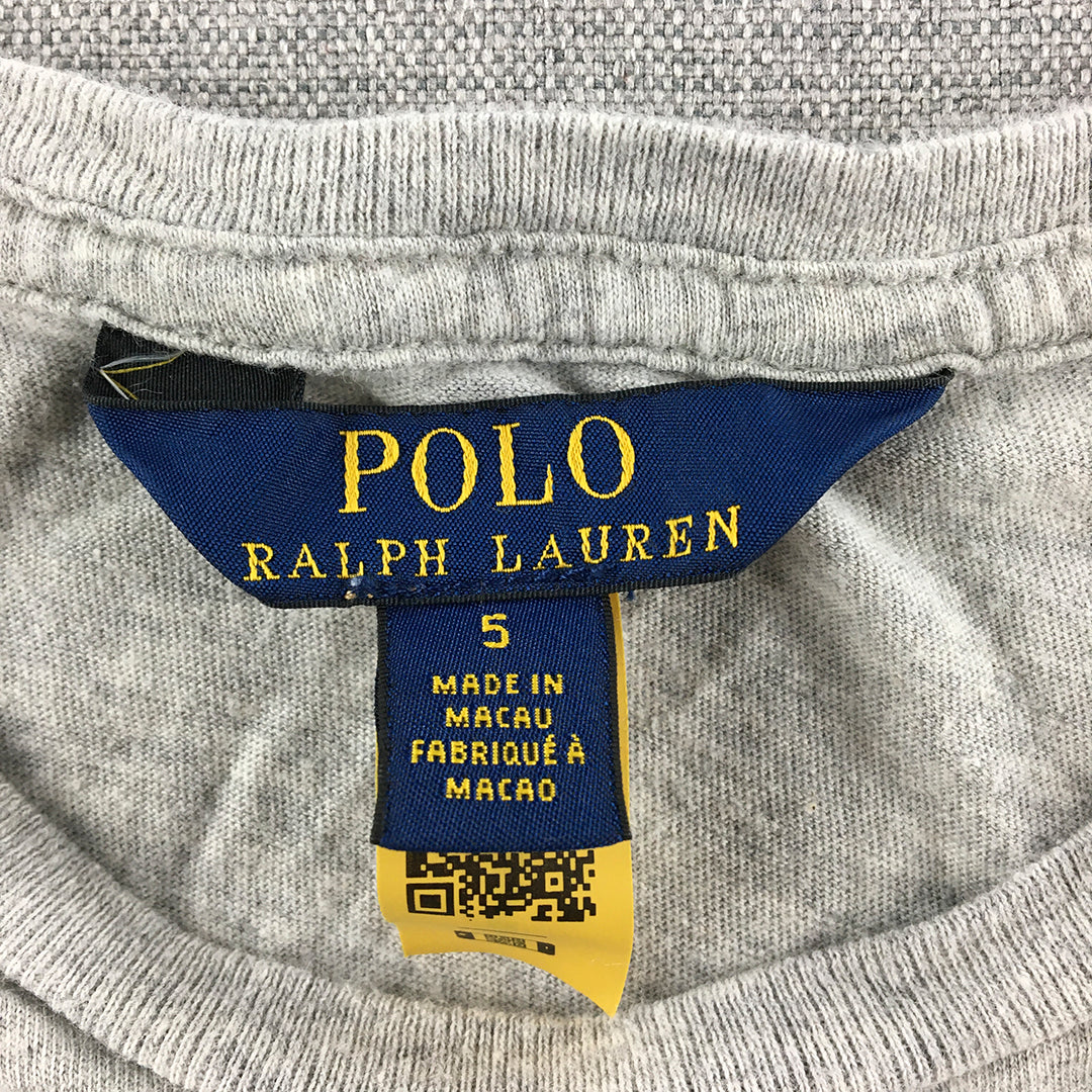 Polo Bear Ralph Lauren Kids Girls T-Shirt Size 5 Grey Short Sleeve Top Beret