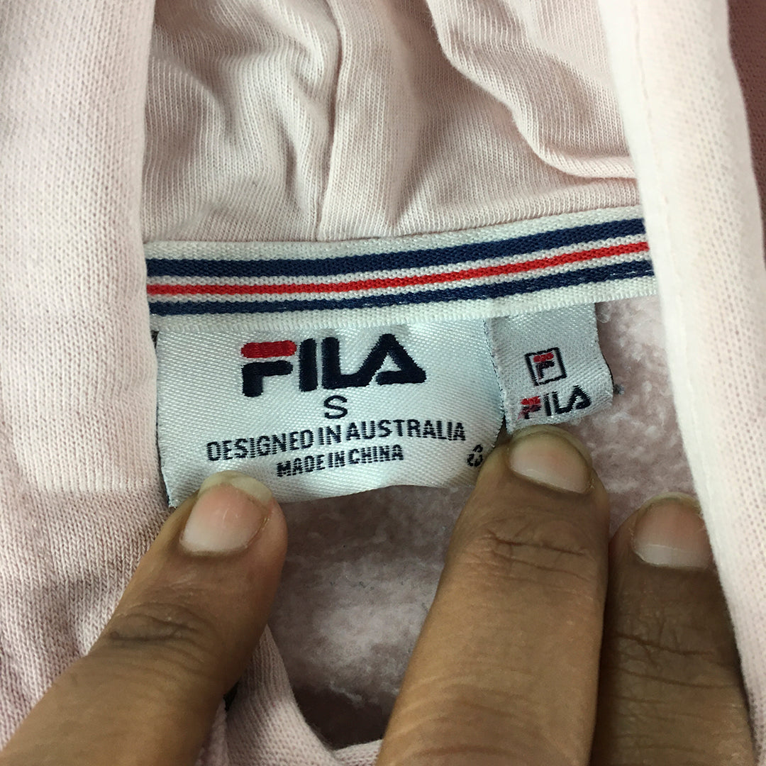 FILA Womens Cropped Hoodie Sweater Size S Pink Pullover Jumper Logo