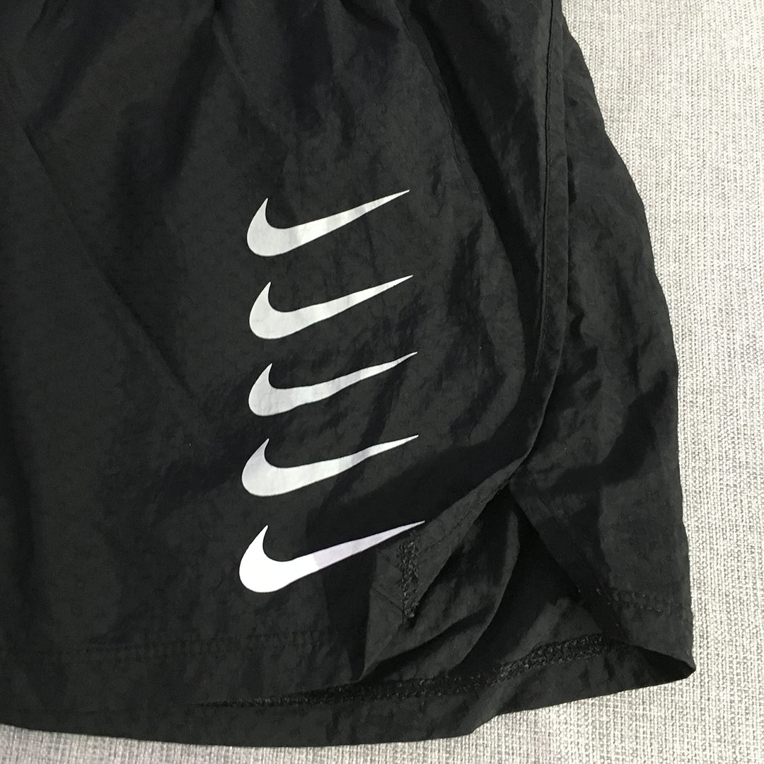 Nike Running Womens Shorts Size XS Black Swoosh Logos Athletic Activewear