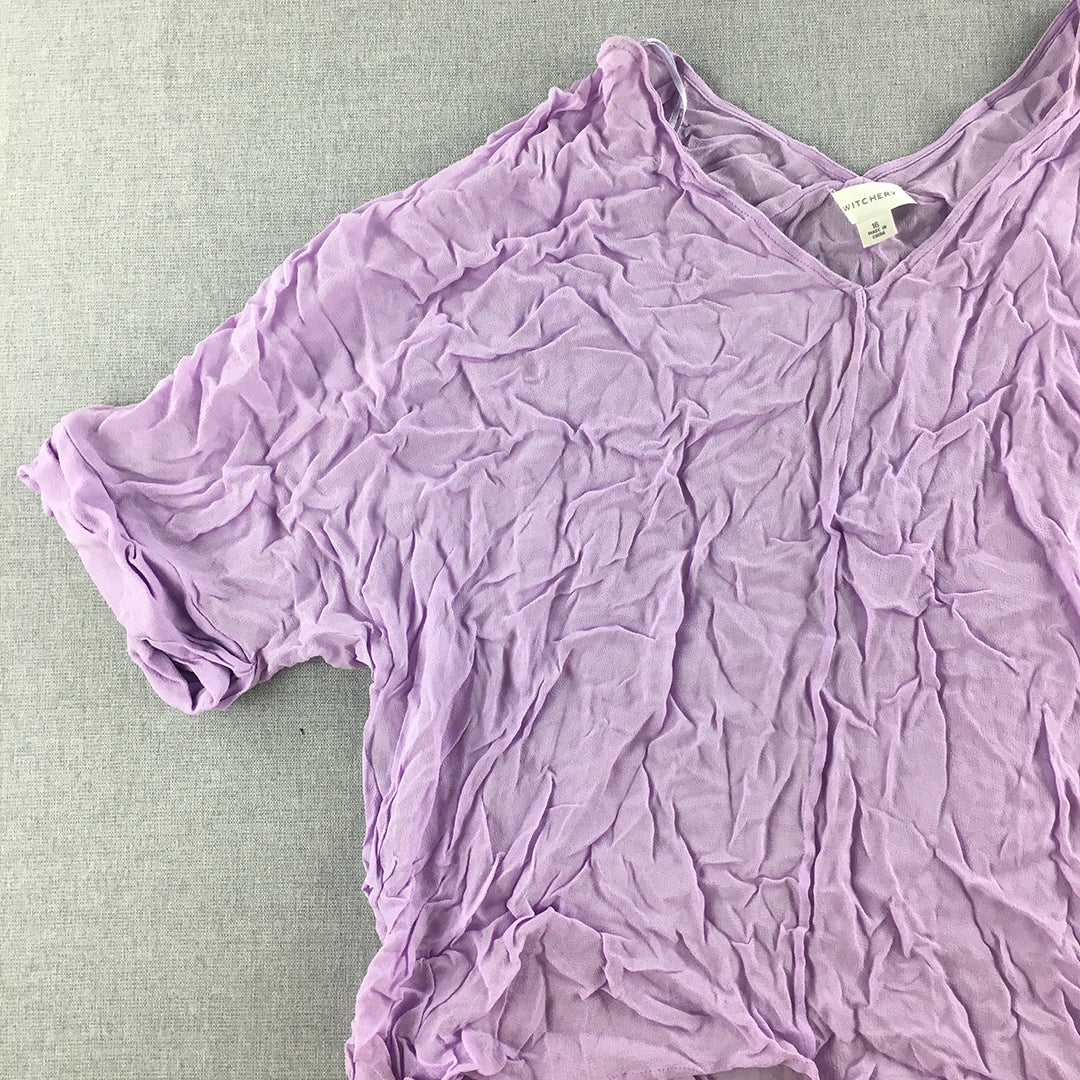 Witchery Womens Top Size 6 Purple Short Sleeve Shirt Blouse