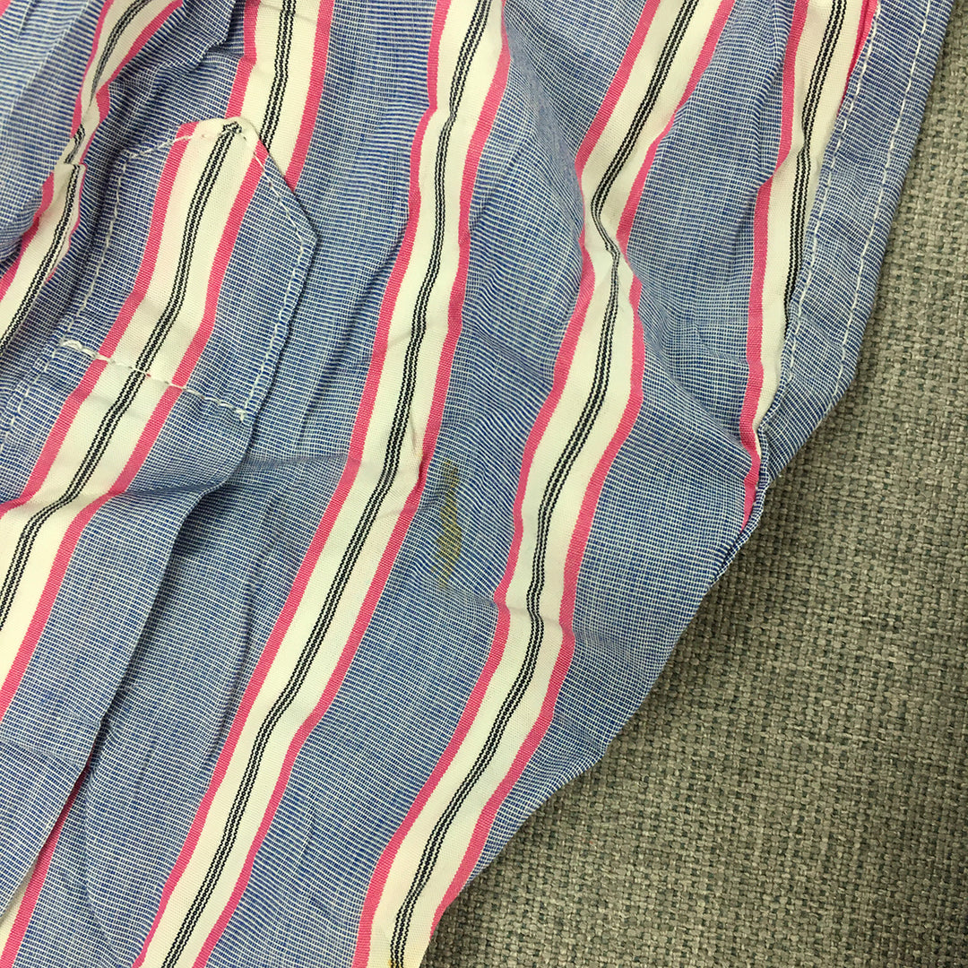 Gap Mens Shirt Size M Slim Fit Blue & Pink Striped Long Sleeve Button-Up