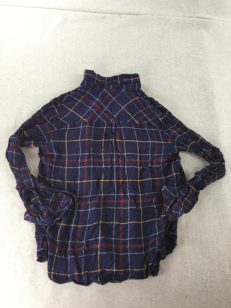 Harry Potter Womens Shirt Size M Blue Checkered Long Sleeve Button-Up