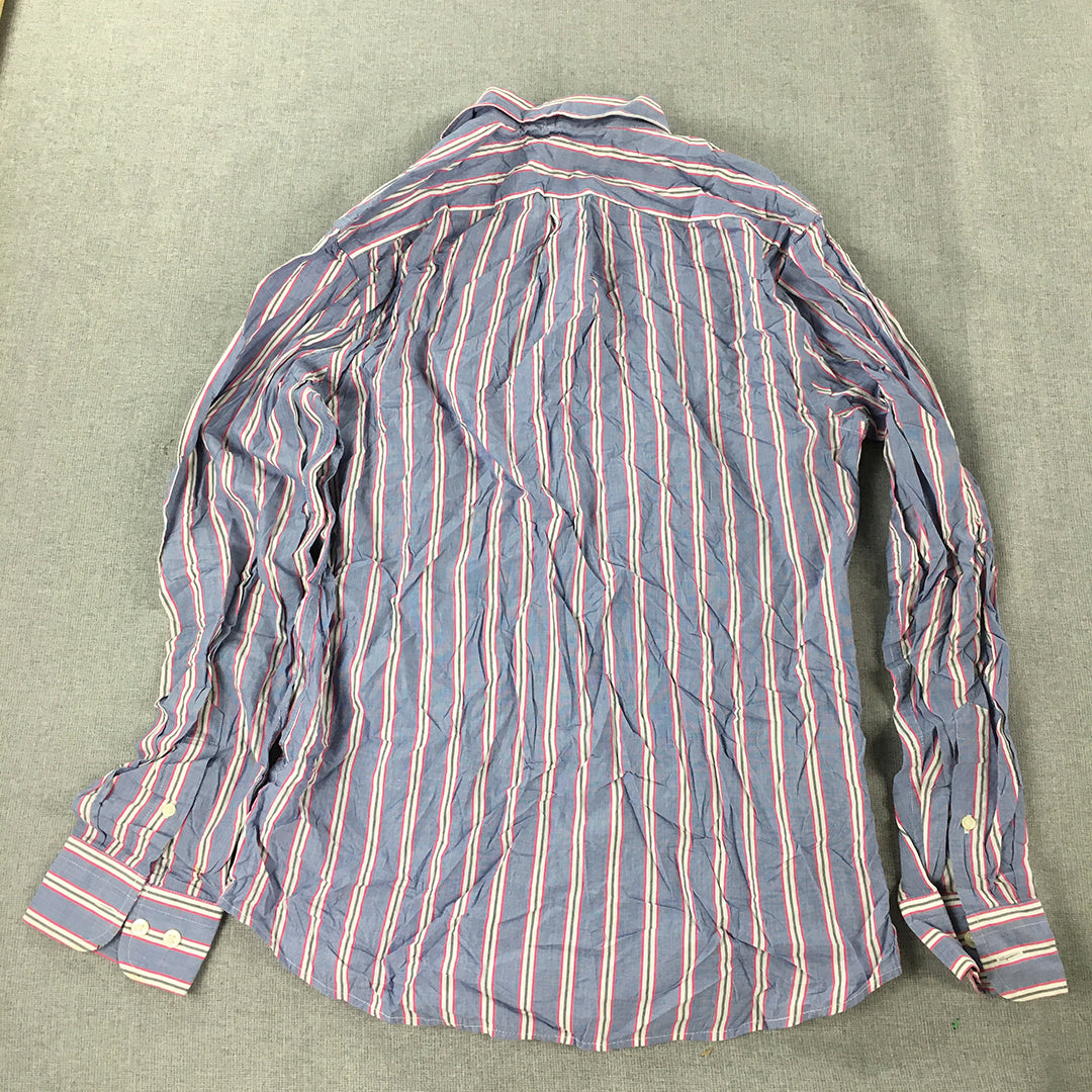 Gap Mens Shirt Size M Slim Fit Blue & Pink Striped Long Sleeve Button-Up