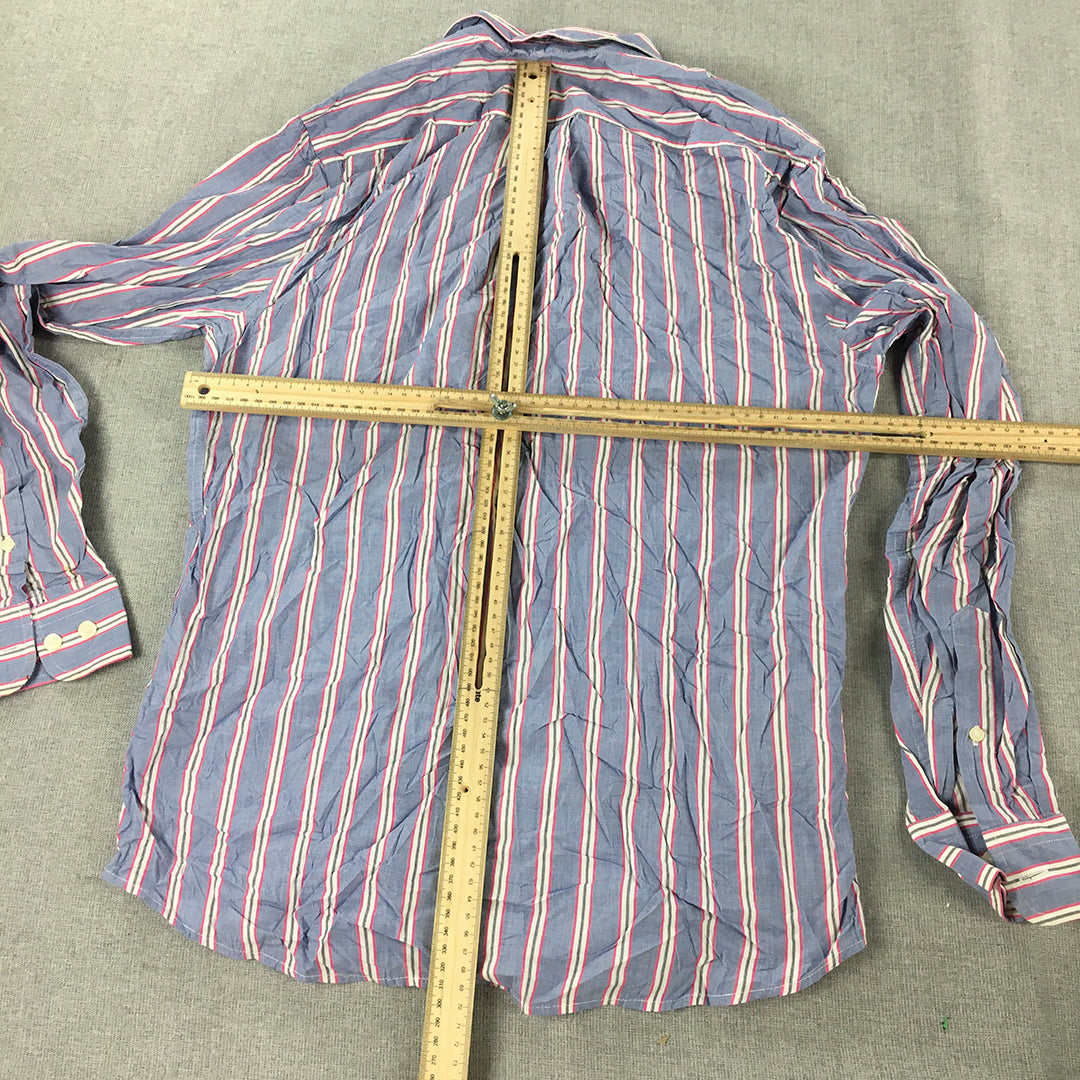 Gap Mens Shirt Size M Slim Fit Blue & Pink Striped Long Sleeve Button-Up