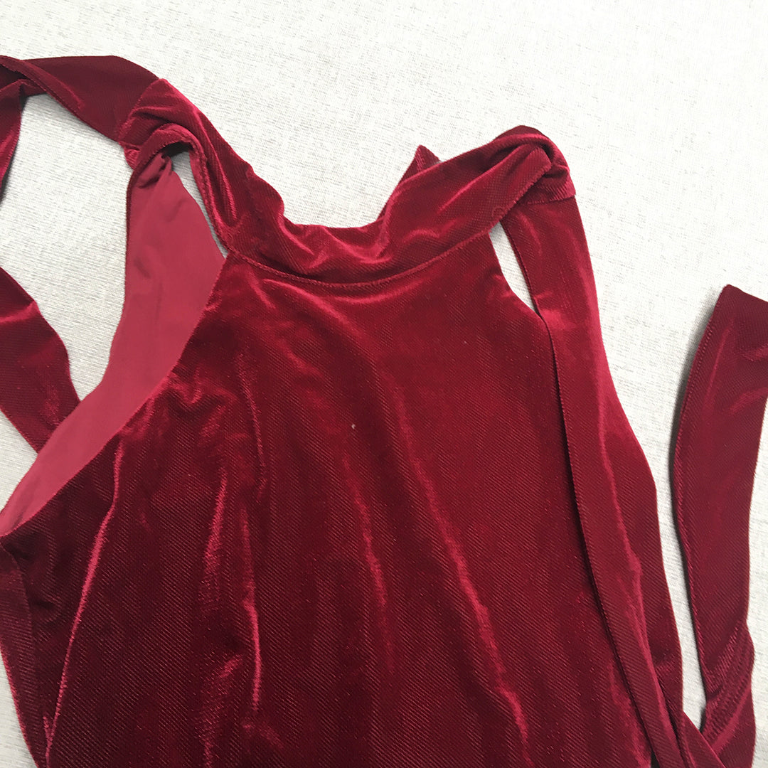 Fresh Soul Womens Velvet Dress Size 12 Red Sleeveless Velour Midi