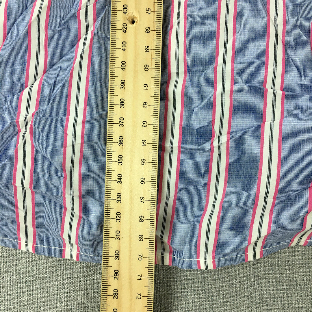 Gap Mens Shirt Size M Slim Fit Blue & Pink Striped Long Sleeve Button-Up