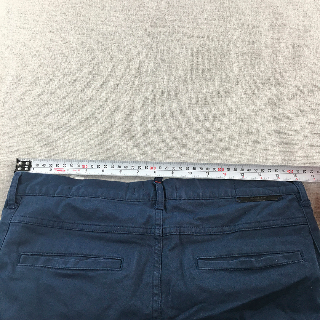 Zara Mens Chino Pants Size 32 Blue Pockets Straight Leg Trousers