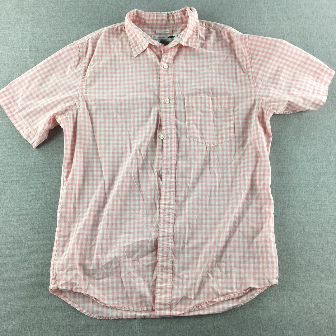 Old Navy Mens Shirt Size M Pink Checkered Slim Fit Short Sleeve Button-Up