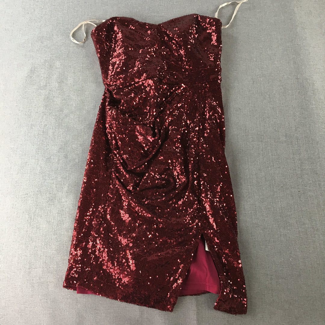 Mei Mei Womens Mini Dress Size 10 Red Sweetheart Neckline Red Sparkle Cocktail