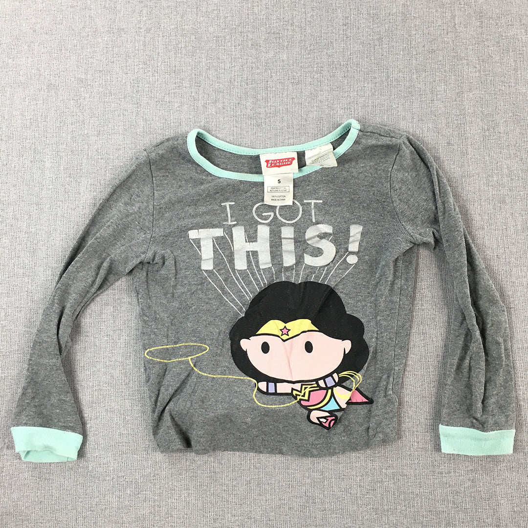 Justice League Wonder Woman Kids Girls Top Size 5 Grey Long Sleeve Pullover