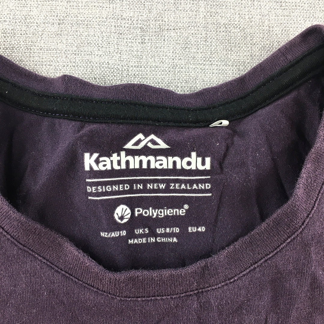 Kathmandu Womens T-Shirt Size 10 Purple Logo Crew Neck Short Sleeve Top