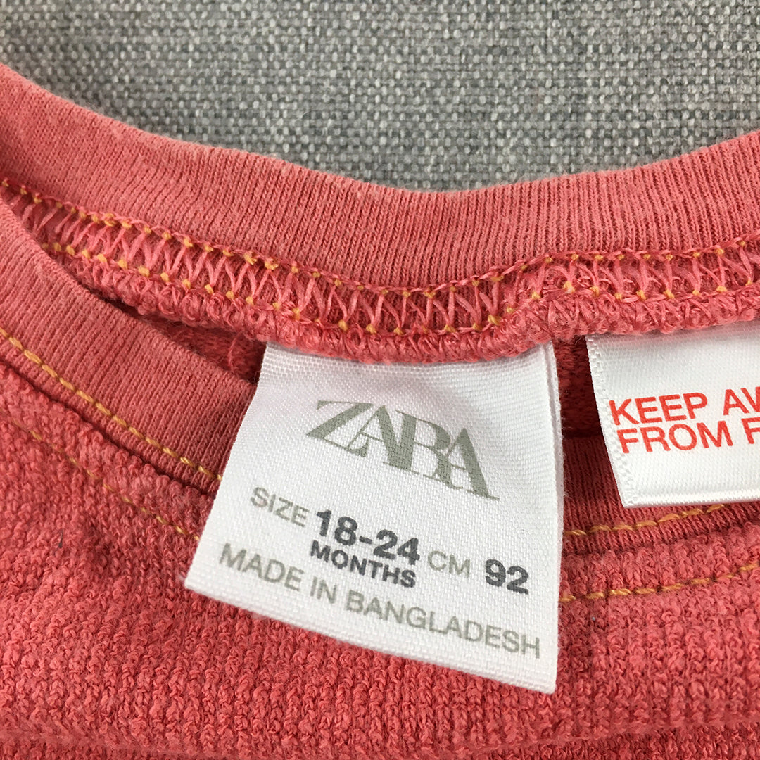 Zara Kids Girls T-Shirt Size 18 - 24 Months (2) Toddler Short Sleeve Wave Pink