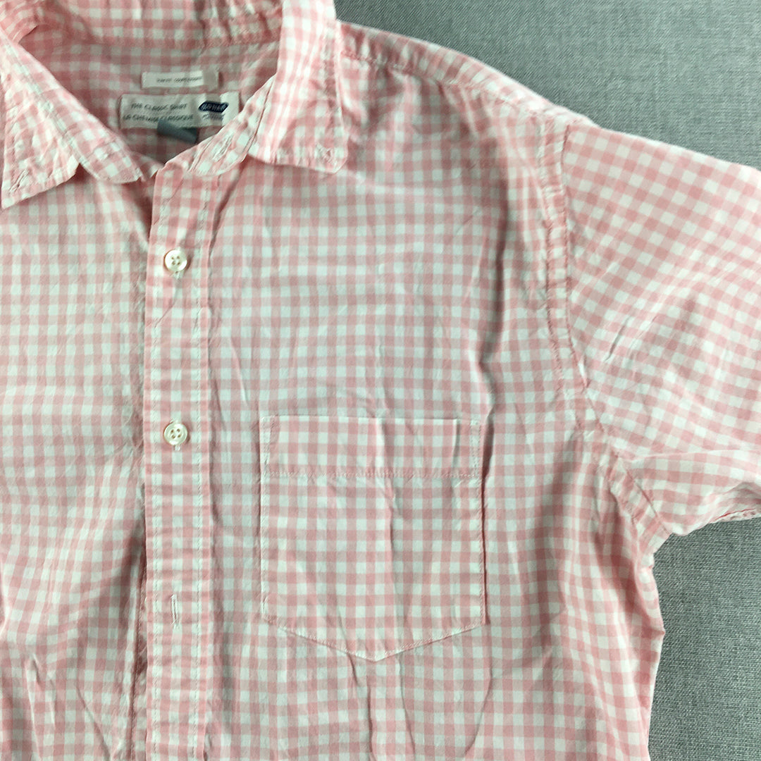 Old Navy Mens Shirt Size M Pink Checkered Slim Fit Short Sleeve Button-Up