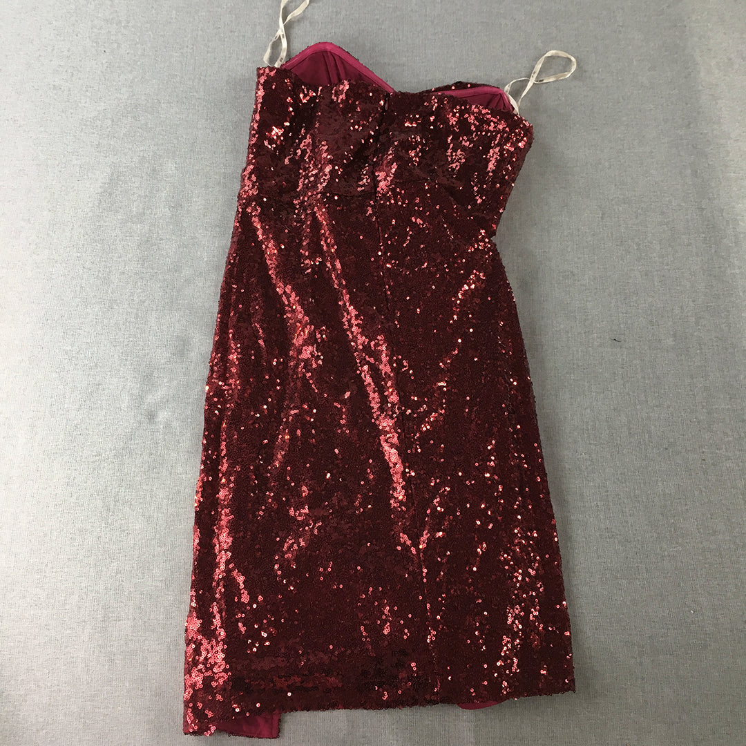 Mei Mei Womens Mini Dress Size 10 Red Sweetheart Neckline Red Sparkle Cocktail