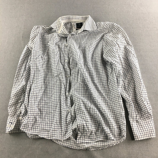 Peter Jackson Mens Shirt Size M White Checkered Long Sleeve Button-Up Collared