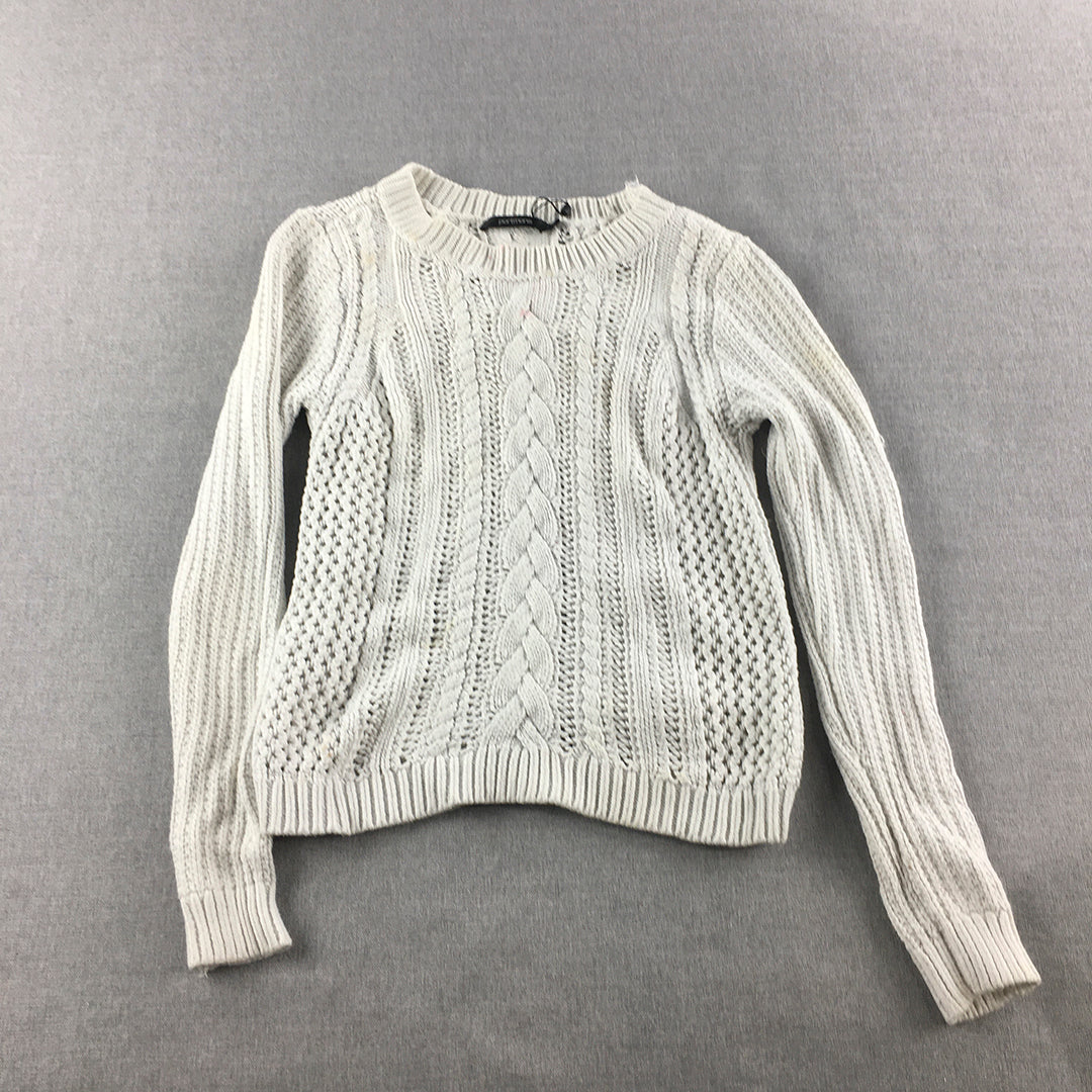 Portmans Womens Cable Knit Sweater Size S White Crew Neck Jumper