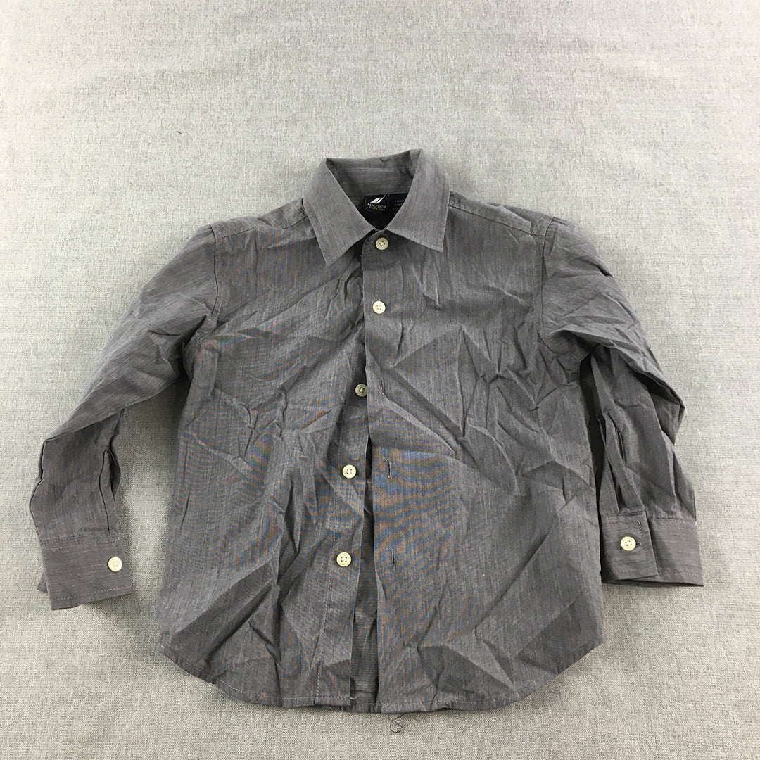 Nautica Kids Boys Shirt Size 4 Grey Long Sleeve Button-Up Collared