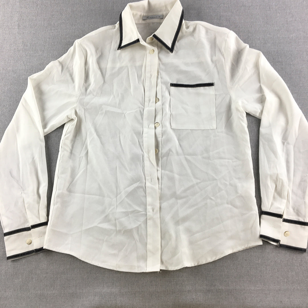 Amy Enjoy Life Womens Top Size XS White Long Sleeve Button-Up Shirt AEL