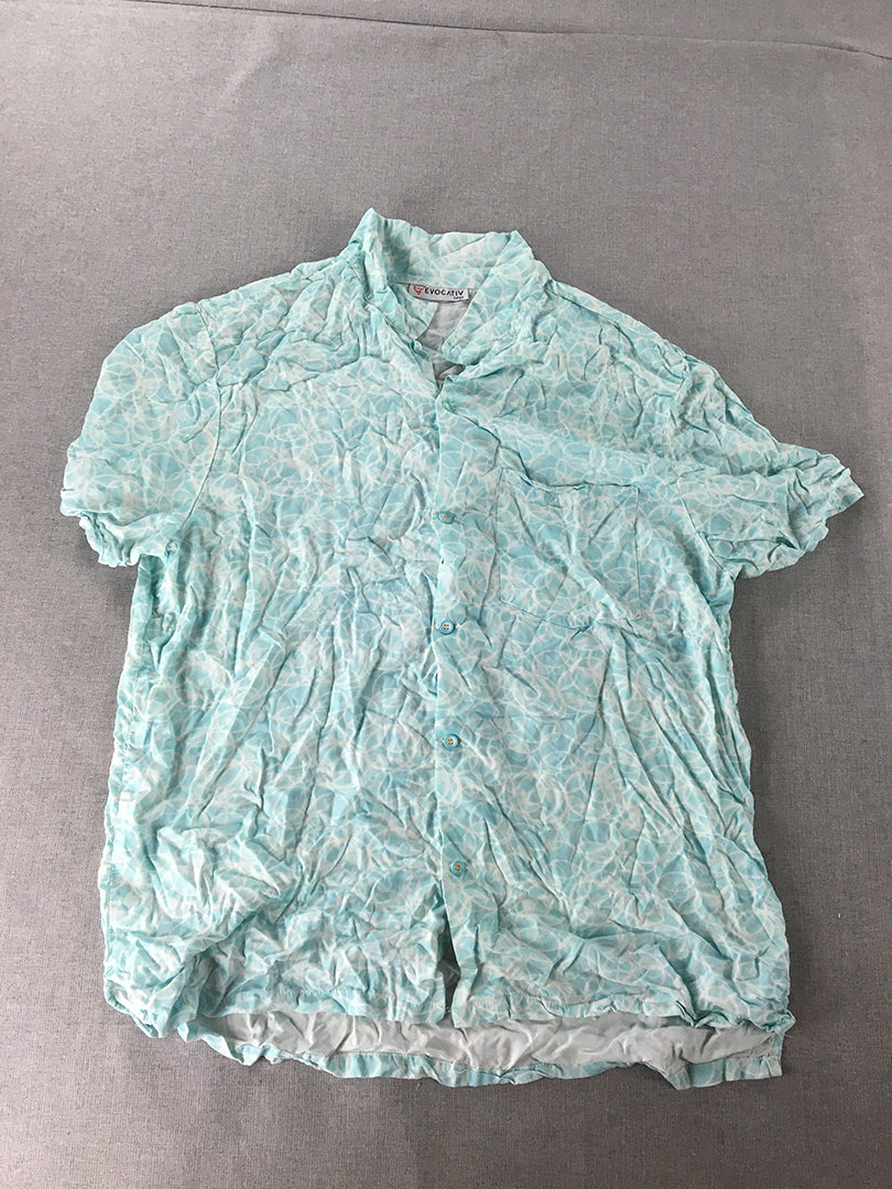 Evocativ Mens Shirt Size L Light Blue Abstact Water Full-Print Button-Up