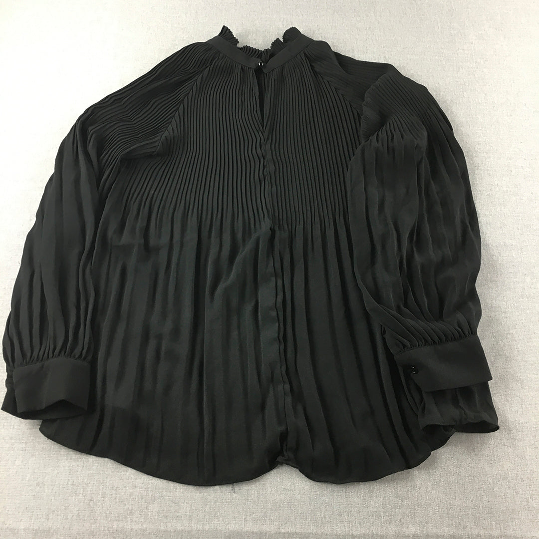 Shallgar Design Womens Top Size L Black Pleated Long Sleeve Blouse