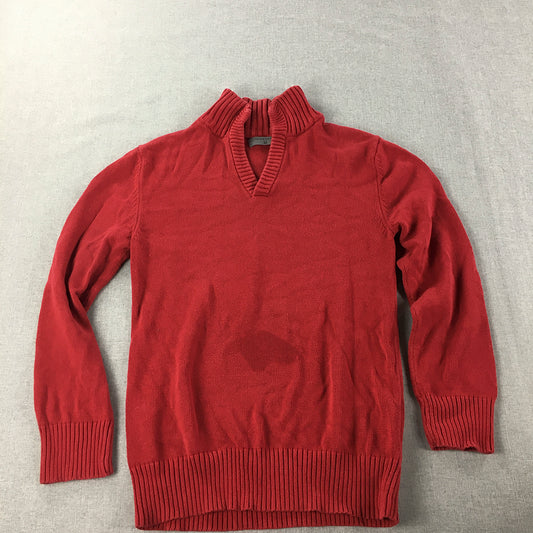 Giordano Womens Knit Sweater Size M Red V-Neck Pullover Jumper