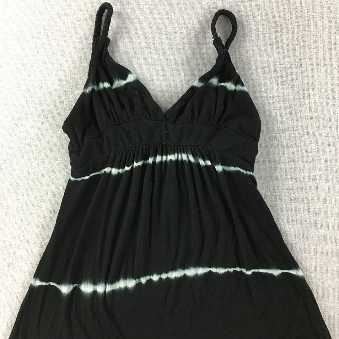 Mooloola Womens Dress Size 8 Black Striped Sleeveless Knee Length A-Line