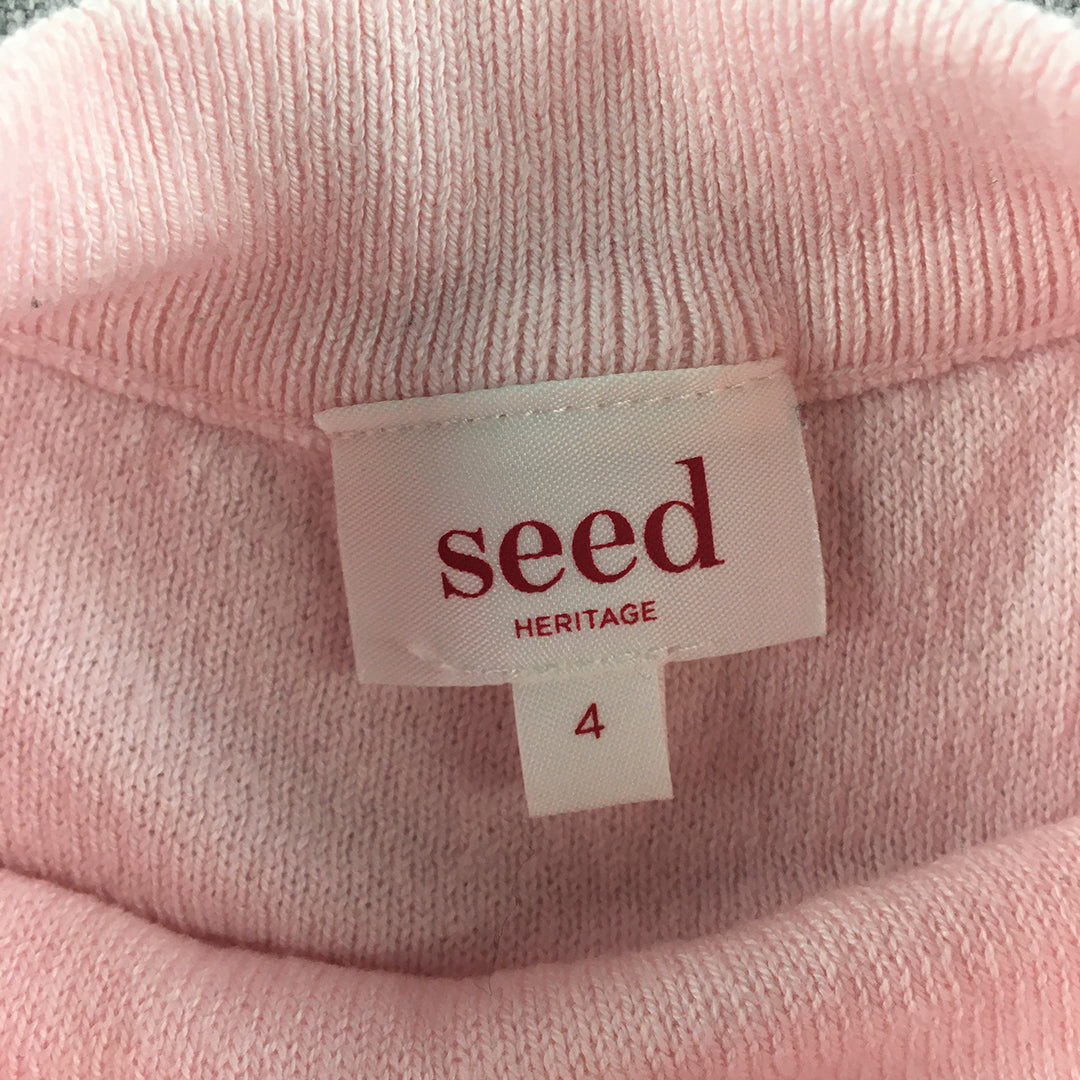 Seed Heritage Kids Girls Knit Sweater Size 4 Pink Crew Neck Pullover Jumper